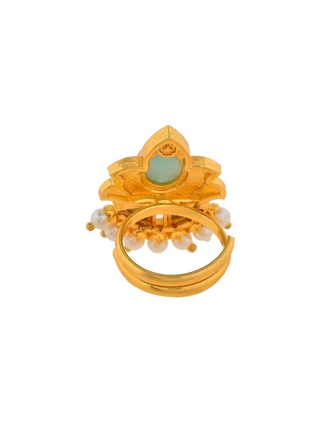 VOYLLA Forever More Floral Green Stone Enamelled Cocktail Ring|Enameled Ring For Women|Adjustable Ring|Wedding|Gift For Women| - Image 5