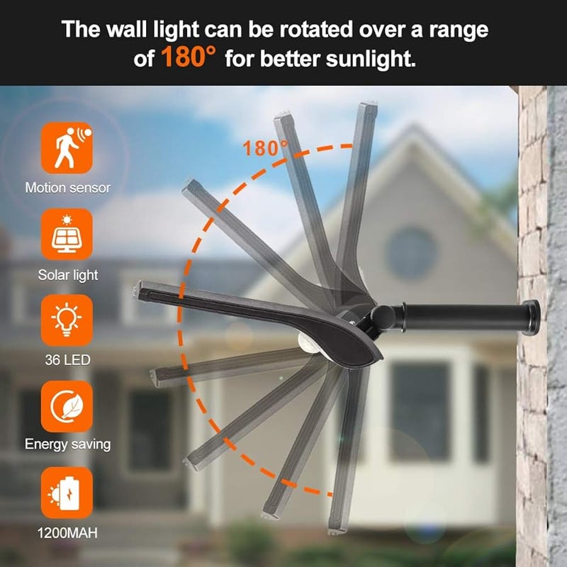 EJEAS Solar Lights Outdoor, 36 LED Solar Powered Security lights Motion Sensor Wall Lights Bright Waterproof Solar Lamp with 180° Adjustable Pole for Outside Wall,Garden,Porch, Eaves ect.(2 Pack) - Image 3