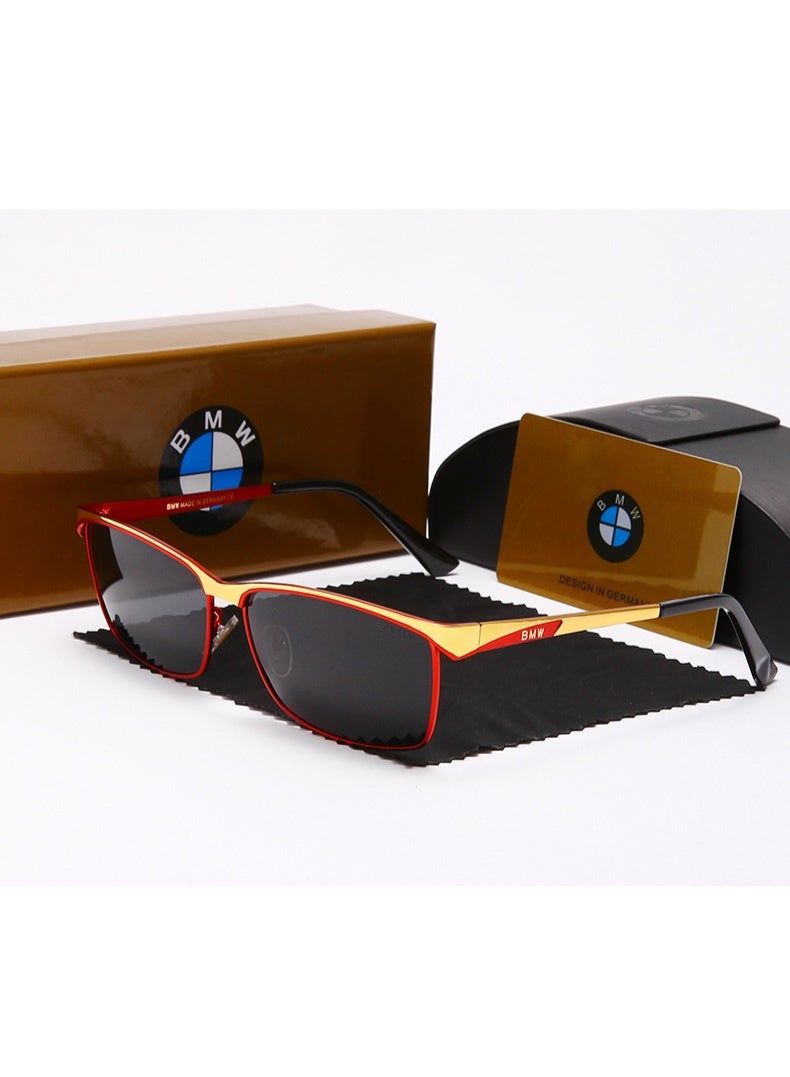 BMW Classic Fshion Men's Sun Polarized Glasses Essential for Driving Outdoors Red Frame Black Gray - Image 1