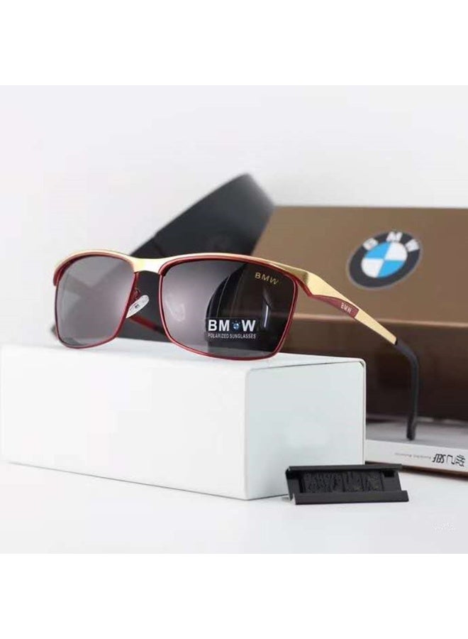 BMW Classic Fshion Men's Sun Polarized Glasses Essential for Driving Outdoors Red Frame Black Gray - Image 2