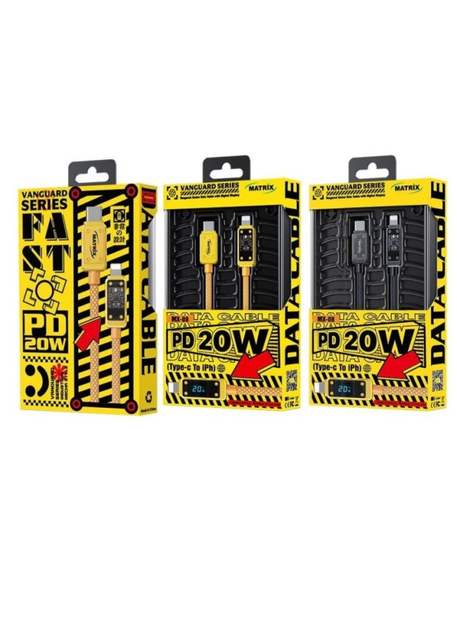 MATRIX Matrix Type-C to Ligting Cable PD20 with Digital Display - 1 Meter - Yellow - MX191  - Image 1