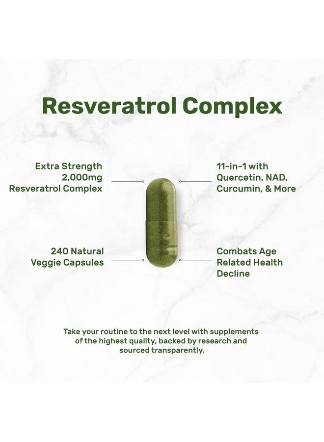 ملحق الصفقة مركب ريسفيراترول 2000 مجم، 240 كبسولة نباتية - ريسفيراترول فائق القوة مع كيرسيتين، وأدنين أميد النيكوتين، والكركمين، وبذور العنب، والمزيد - مضاد للأكسدة يساعد على تعزيز الطاقة ودعم الدماغ أثناء الشيخوخة الصحية - Image 3