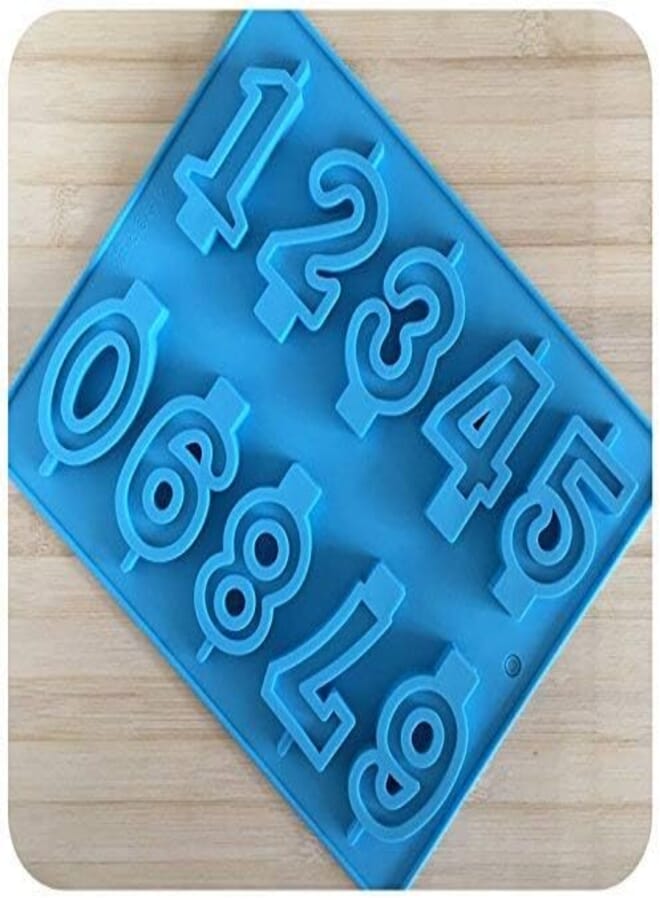 Noble Foods 10 Cavity Numbers (0-9) in Blocks Chocolate Candy Ice Candle Soap Embeds Silicone Mold