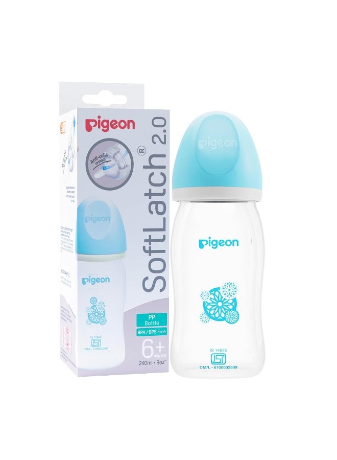 pigeon Softlatch 2.0 Wide Neck Feeding Bottle 240ML | Baby Milk Bottle for 6 Months to 3 Years | BPA-Free,  Anti-Colic,  Nipple Collapse-Resistant | Feeding Bottle for Kids & Toddlers (Blue Hood) - Image 1