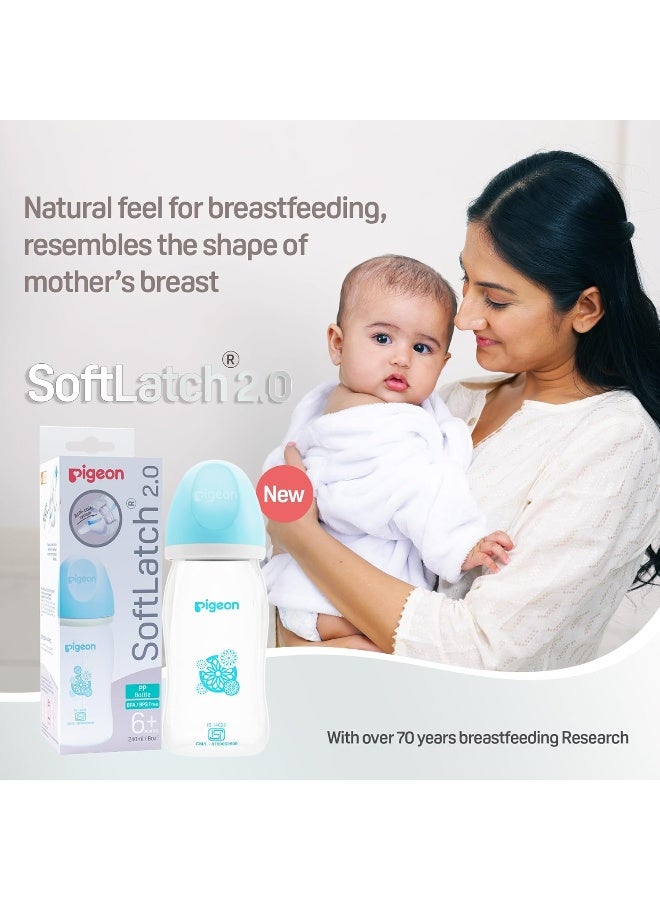 pigeon Softlatch 2.0 Wide Neck Feeding Bottle 240ML | Baby Milk Bottle for 6 Months to 3 Years | BPA-Free,  Anti-Colic,  Nipple Collapse-Resistant | Feeding Bottle for Kids & Toddlers (Blue Hood) - Image 3