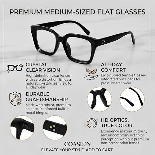 COASION Classic Non-prescription Clear Lens Eyeglasses for Women Thick Square Frame Eyewear (Bright Black) - Image 3
