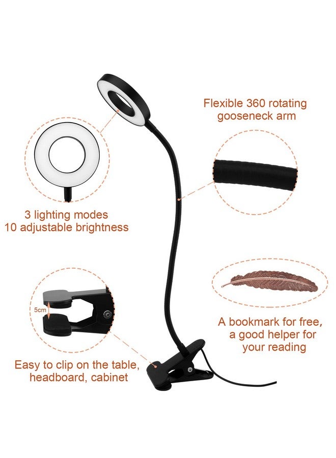 EMVANV EMVANV LED Clip On Light Reading Light, 10 Dimmable Brightness Gooseneck Clamp Desk Ring Light with Metal Bookmark for Reading Makeup Bedside (Size:Lamp+Bookmark)  - Image 2