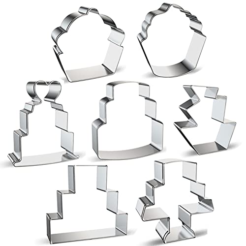 Comais Cake Shaped Cookie Cutters Set of 7 pcs, Stainless Steel Cupcake/Birthday Cake/Wedding Cake Series Fondant Cutter Molds Baking DIY - Image 2
