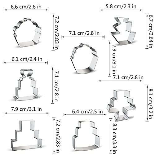 Comais Cake Shaped Cookie Cutters Set of 7 pcs, Stainless Steel Cupcake/Birthday Cake/Wedding Cake Series Fondant Cutter Molds Baking DIY - Image 3