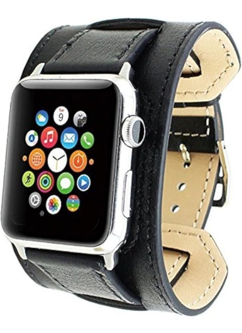 PU Leather Band For Apple Watch Series 10 9 8 7 6 5 4 SE , 38/40/41/42mm Double Tour Replacement Leather Smartwatcg Strap- Black