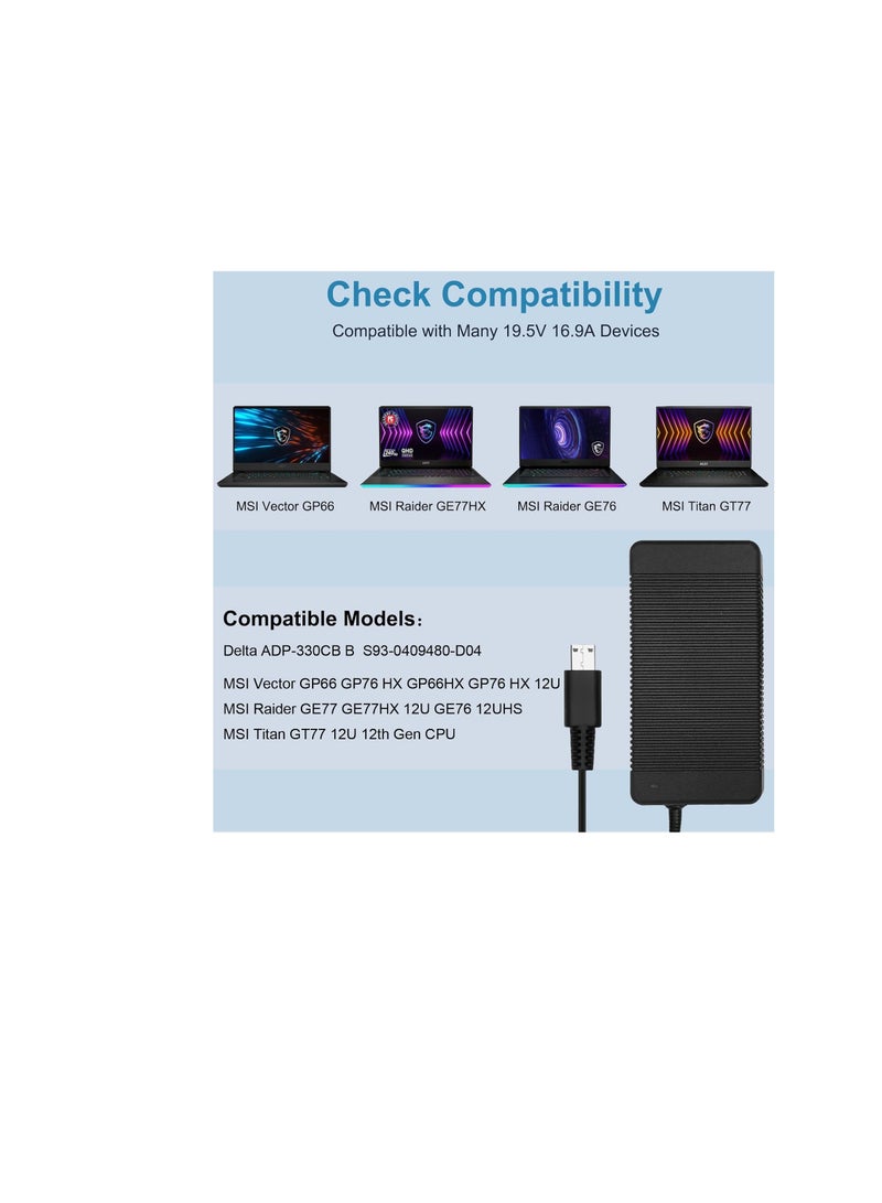 Terabyte 230W Power Cord Charger for MSI Vector GP66 GP66HX GP76 GP76HX MSI Raider GE77 GE76 Titan GT77 Delta ADP-330CB B - Image 2