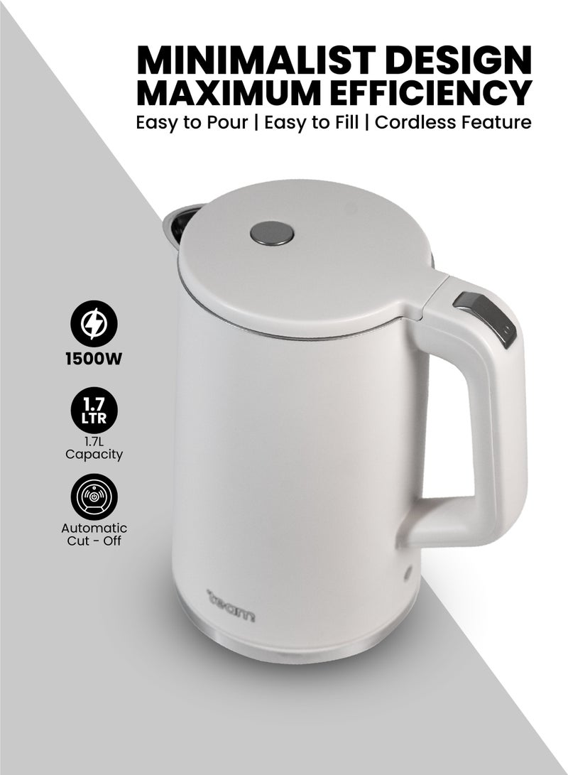 Team Electric Kettle 1.7L – 304 Stainless Steel Body, Auto Shut-Off, Cordless Fast Boil Kettle, Dry Boil Protection, 1500W, Thermostat Control, Beige - Image 3