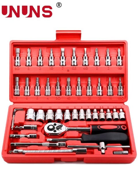 46Pcs Socket Wrench Set Ratchet Sets Mechanic Tools Kit Sockets Set with Compact Storage Case Mechanic Tool Kits for Automotive Repair & Household