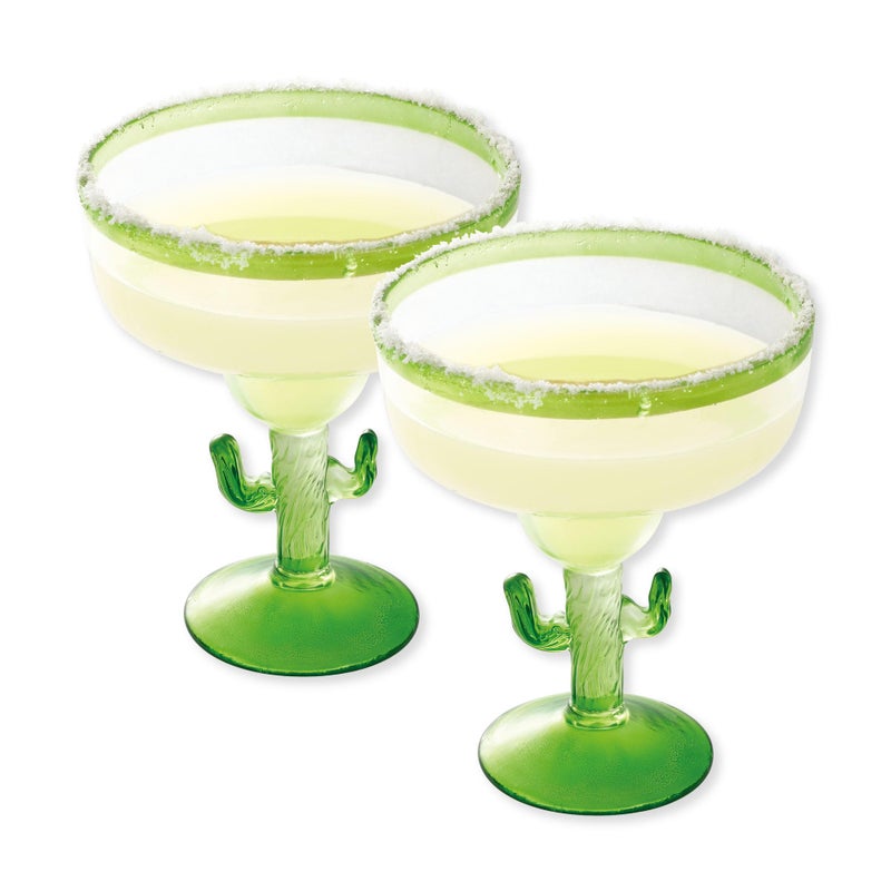 Supreme Housewares Cactus Stem Margarita Glasses Shatterproof Reusable Acrylic Drinkware for Poolside Outdoors or Parties Green 18 oz Set of 2