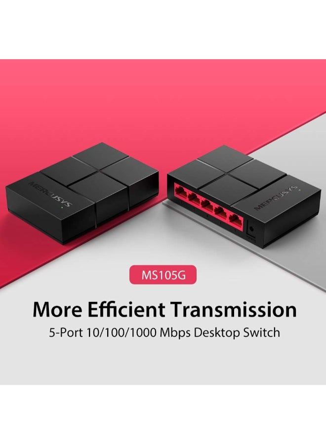 MERCUSYS 5-Port Gigabit Desktop Switch
PORT: 5× Gigabit Ports
SPEC: Plastic Case
FEATURE: Plug and Play, Power Saving, Compact design Black - Image 2