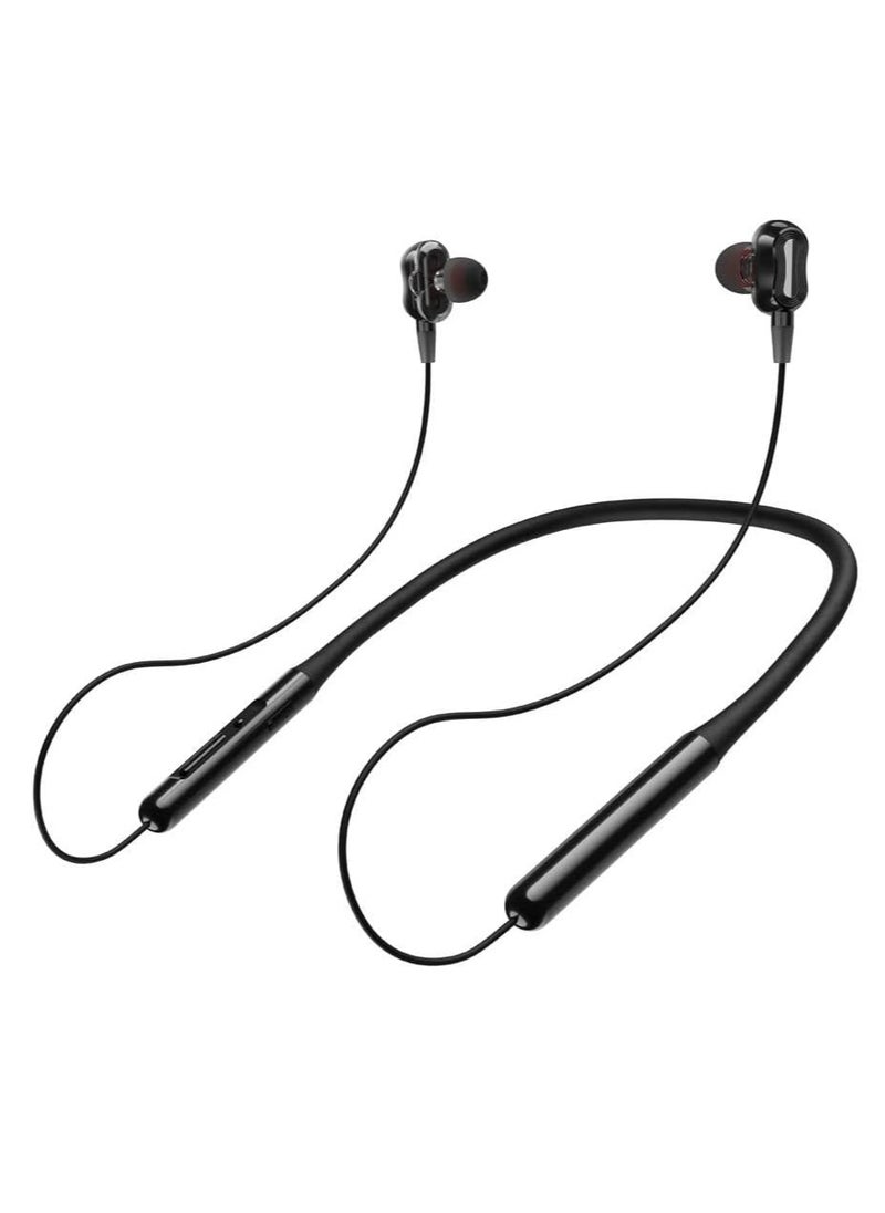 LAVVENTO L'avvento (hp65b) neckband dual drive bluetooth wireless earphones waterproof - black Headphones Headset  - Image 1