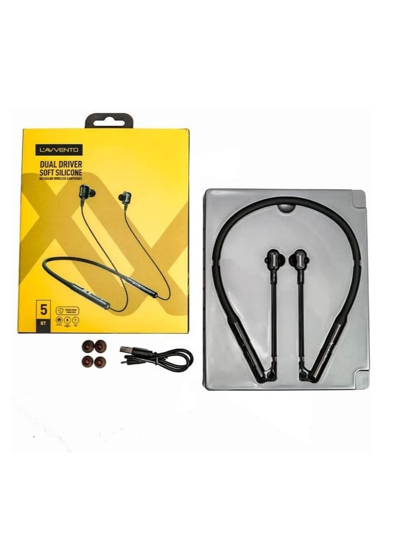 LAVVENTO L'avvento (hp65b) neckband dual drive bluetooth wireless earphones waterproof - black Headphones Headset  - Image 5