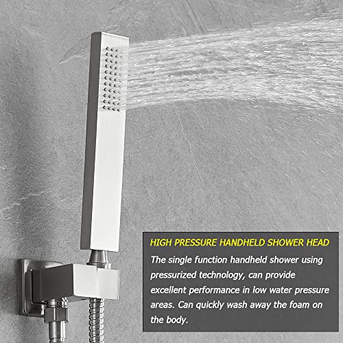 Heable Brushed Nickel Shower System with 8'' Rainfall Shower Head, Handheld Shower head, Bathroom Luxury Rain Mixer Shower Combo Set Wall Mounted Shower Faucet Rough-in Valve and Trim Kit - Image 5