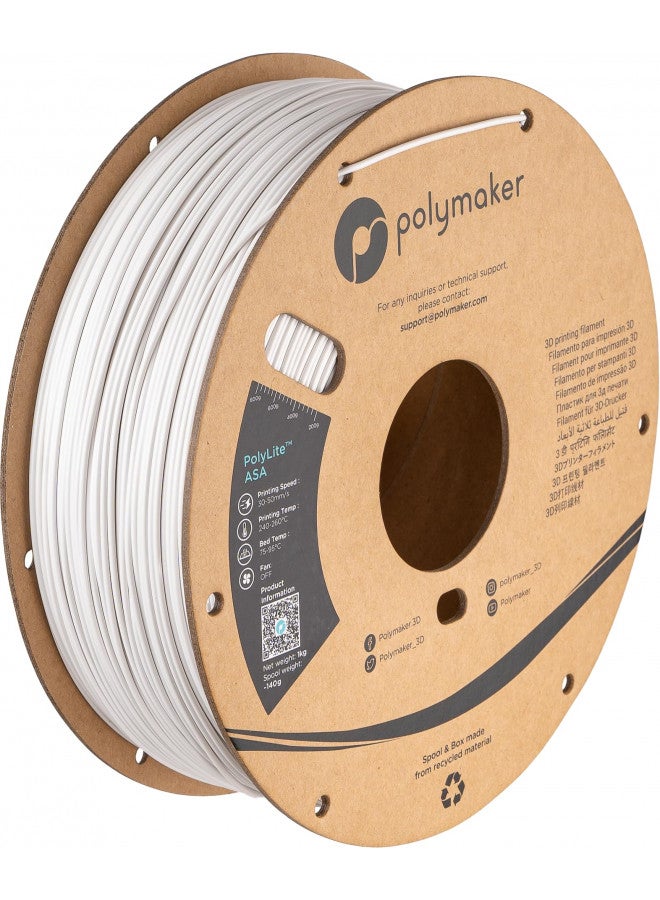 Polymaker ASA Filament 1.75mm White, 1kg ASA 3D Printer Filament, Heat & Weather Resistant - ASA 3D Filament Perfect for Printing Outdoor Functional Parts, Dimensional Accuracy +/- 0.03mm - Image 1