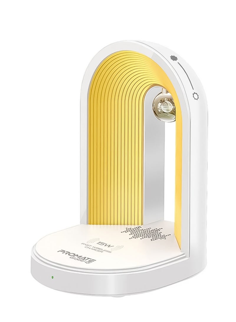PROMATE Multi-Functional LED Lamp Bluetooth Speaker with 15W Wireless Charger, Promate Globe-Qi - White - Image 1