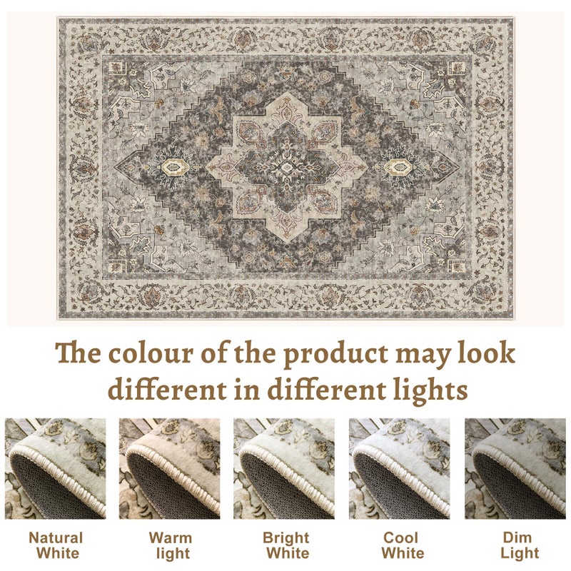 Tangsoo 2x5 Washable Runner Rug for Hallways, Non Slip Vintage, Soft Low Pile Long Runner, Print Distressed Grey Runners for Kitchen Bedroom Entryway Bathroom Living Room - Image 2