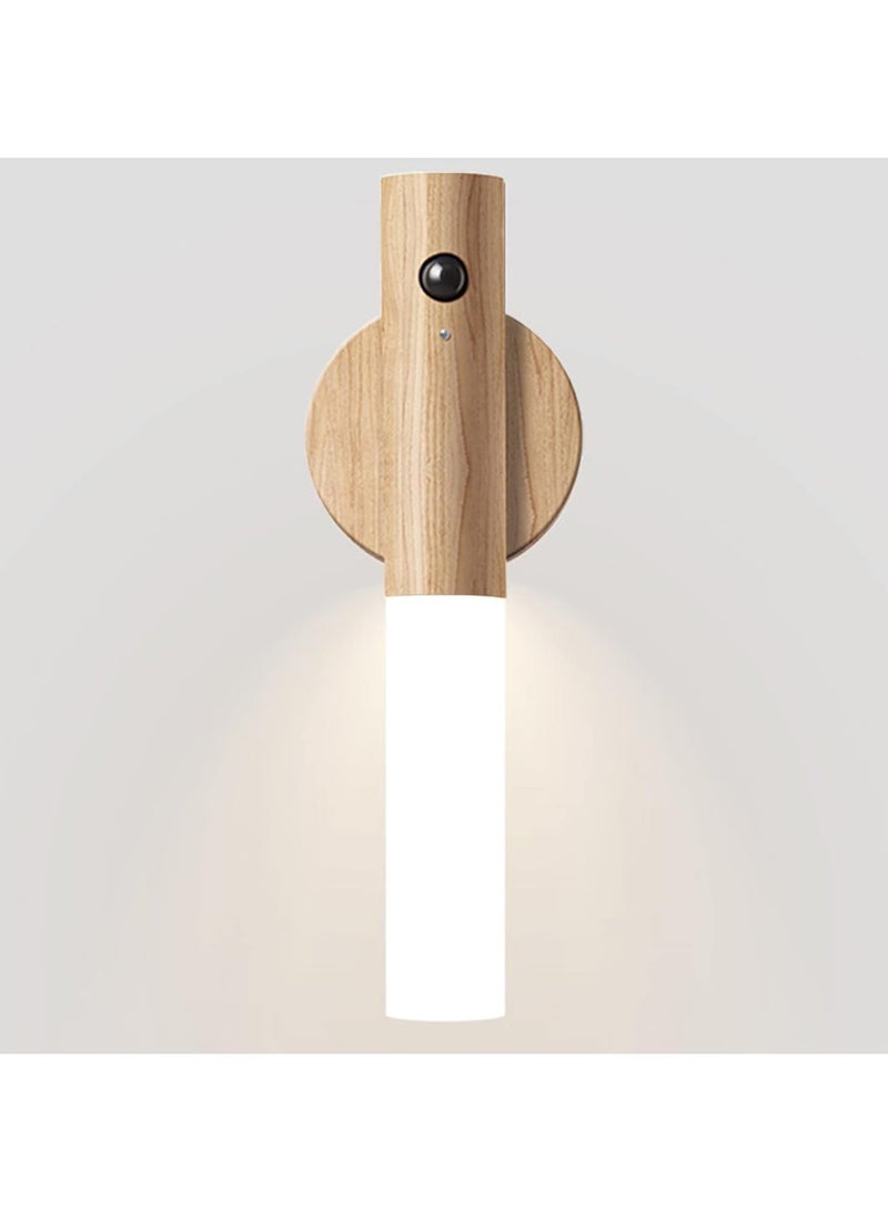 Hihonor Night Light Motion Sensor Light Indoor Led Magnetic Portable Lamp No Plug USB Charge Wall Lamp for Hallway Bedroom Wardrobe Table Stairwell Cabinet Kitchen etc, Wood - Image 1