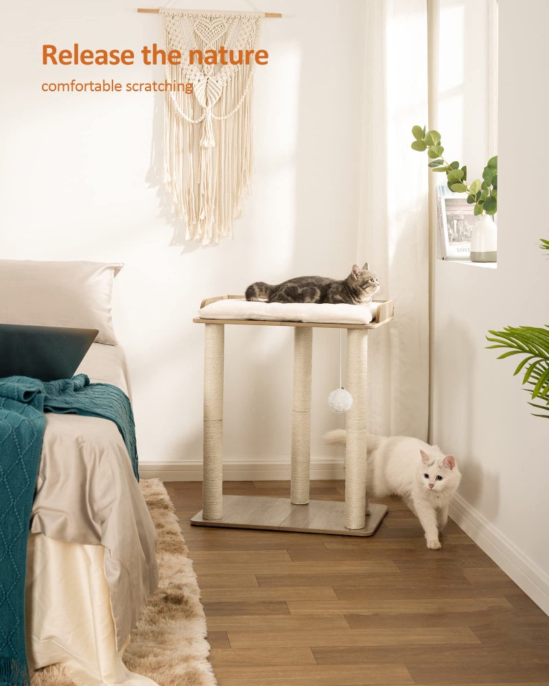 FourFurPets 26.7in Large Cat Tree Tower Condo, Cat Scratch Posts for Indoor Cats, Big Plate, Three 23.6in Full Sisal Scratching Posts, Greige - Image 3