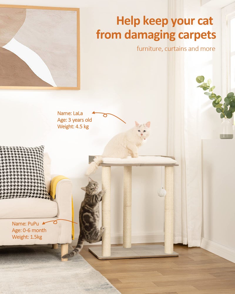 FourFurPets 26.7in Large Cat Tree Tower Condo, Cat Scratch Posts for Indoor Cats, Big Plate, Three 23.6in Full Sisal Scratching Posts, Greige - Image 2