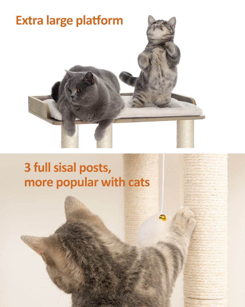 FourFurPets 26.7in Large Cat Tree Tower Condo, Cat Scratch Posts for Indoor Cats, Big Plate, Three 23.6in Full Sisal Scratching Posts, Greige - Image 4