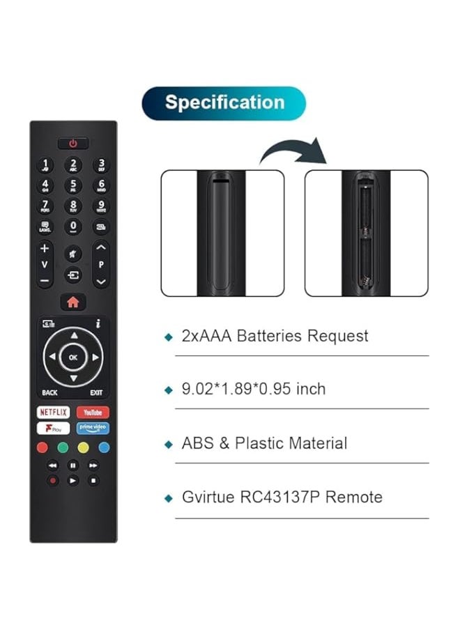 Generic - Remote Control for JVC Bush Digihome Luxor Polaroid Finlux Celcus Techwood Logik Vestel Smart TV with Prime Video Netflix Youtube F play Freeview Buttons, No Setup Required - Image 1