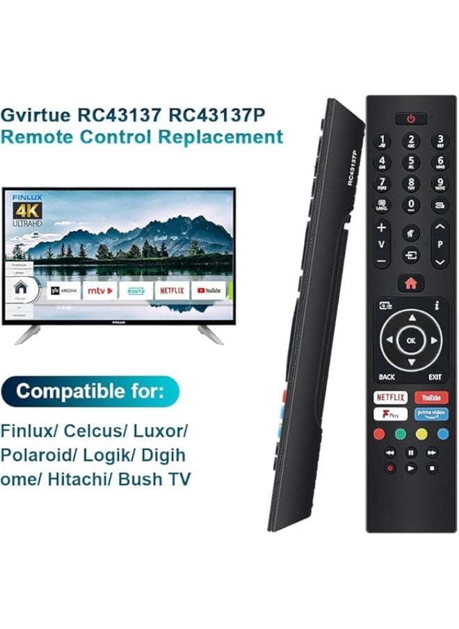 Generic - Remote Control for JVC Bush Digihome Luxor Polaroid Finlux Celcus Techwood Logik Vestel Smart TV with Prime Video Netflix Youtube F play Freeview Buttons, No Setup Required - Image 1