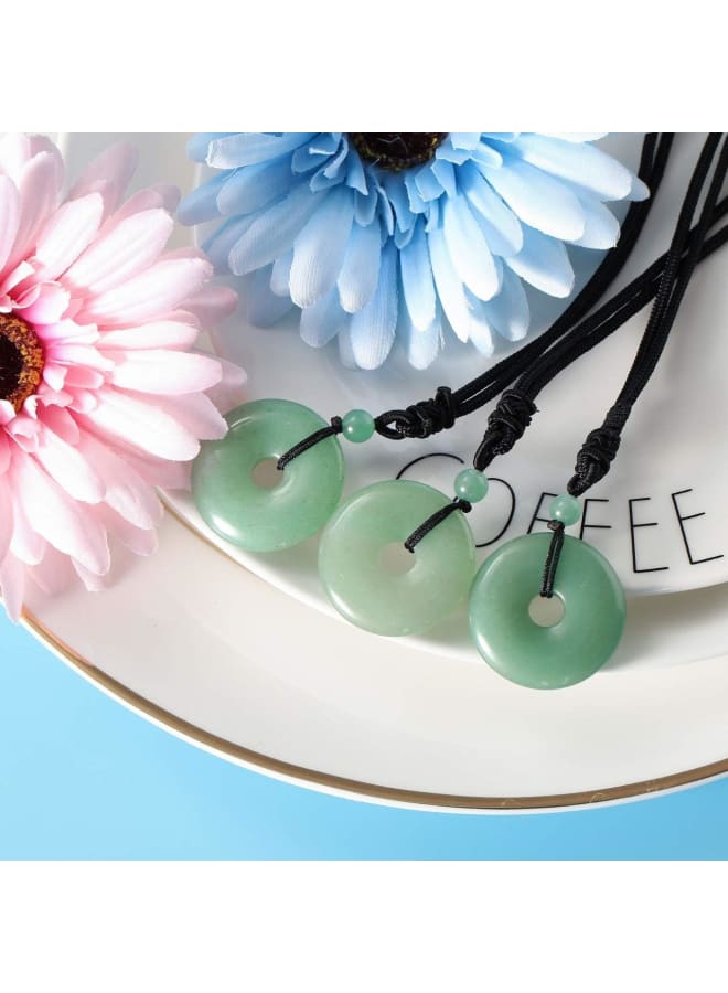 جوفيفي قلادة على شكل دونات من كريستال أفينتورين الأخضر، مصنوعة من حجر اليشم الطبيعي المستدير، أحجار الكوارتز العلاجية، تميمة شاكرا الريكي، قلادة سلام محظوظة، قلادة بحبل أسود قابلة للتعديل، مجوهرات للرجال والنساء - Image 2