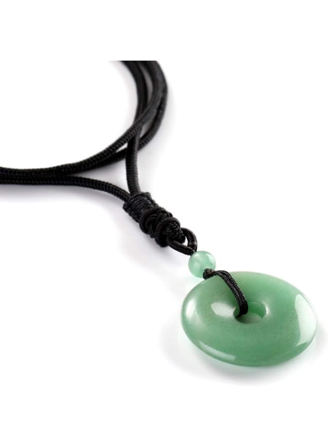 جوفيفي قلادة على شكل دونات من كريستال أفينتورين الأخضر، مصنوعة من حجر اليشم الطبيعي المستدير، أحجار الكوارتز العلاجية، تميمة شاكرا الريكي، قلادة سلام محظوظة، قلادة بحبل أسود قابلة للتعديل، مجوهرات للرجال والنساء - Image 5