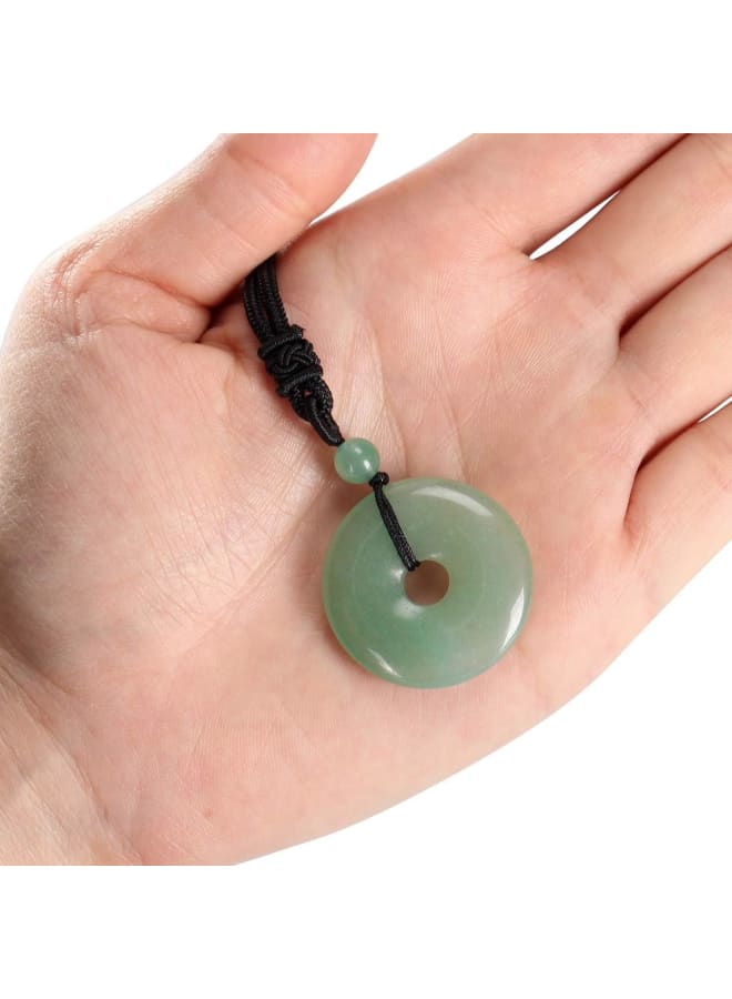 جوفيفي قلادة على شكل دونات من كريستال أفينتورين الأخضر، مصنوعة من حجر اليشم الطبيعي المستدير، أحجار الكوارتز العلاجية، تميمة شاكرا الريكي، قلادة سلام محظوظة، قلادة بحبل أسود قابلة للتعديل، مجوهرات للرجال والنساء - Image 3