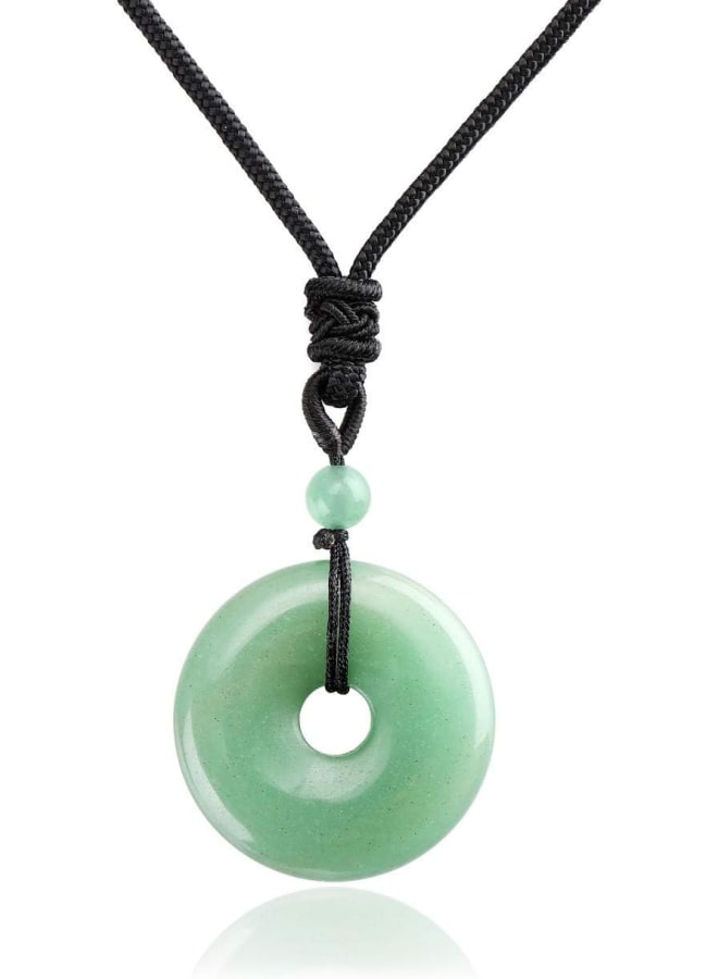 جوفيفي قلادة على شكل دونات من كريستال أفينتورين الأخضر، مصنوعة من حجر اليشم الطبيعي المستدير، أحجار الكوارتز العلاجية، تميمة شاكرا الريكي، قلادة سلام محظوظة، قلادة بحبل أسود قابلة للتعديل، مجوهرات للرجال والنساء - Image 1