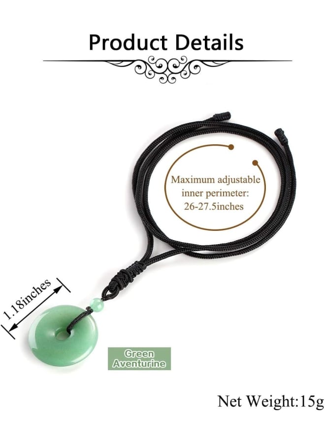 جوفيفي قلادة على شكل دونات من كريستال أفينتورين الأخضر، مصنوعة من حجر اليشم الطبيعي المستدير، أحجار الكوارتز العلاجية، تميمة شاكرا الريكي، قلادة سلام محظوظة، قلادة بحبل أسود قابلة للتعديل، مجوهرات للرجال والنساء - Image 4