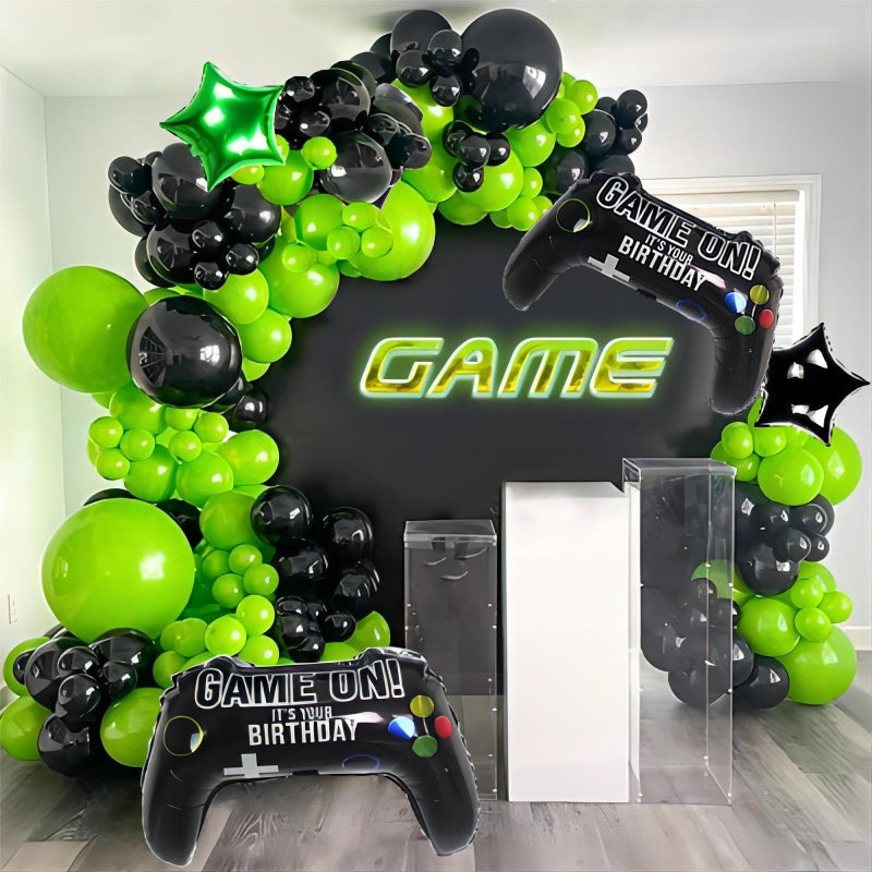 KASTWAVE 111 Pcs Video Game Birthday Party Set Video Game Balloon Arch Kit  Black  Green Balloons for Kids Birthday  Graduation Party Decorations  Perfect for Game Theme Celebrations - Image 1