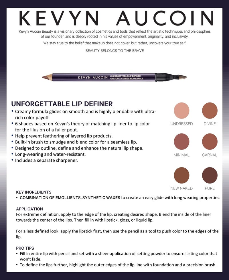 Kevyn Aucoin Unforgettable Lip Definer, Carnal: Long-wearing makeup lip definer. Water-resistant, defined tip accentuates lips. Blend-able. Dual-ended pencil and brush. All skin tones and types. - Image 3