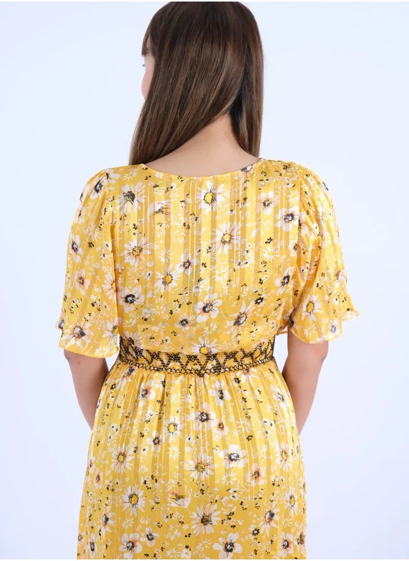 ONLY - Women’s Floral Slit Elastic Waist Maxi Dress  in Yellow Flower - Image 1