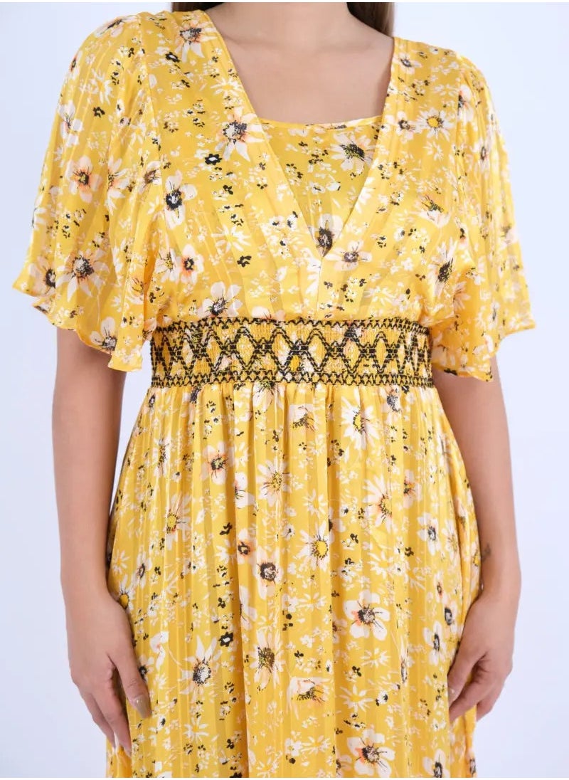 ONLY - Women’s Floral Slit Elastic Waist Maxi Dress  in Yellow Flower - Image 1