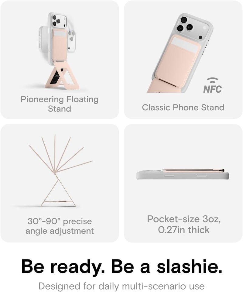 MOFT Smartphone Tripod, 3-in-1 Cell Phone Wallet and Adjustable Cell Phone Stand, Magnetic Card Holder, Mini Tripod, NFC Support, Vegan Leather, Peach Pink - Image 3
