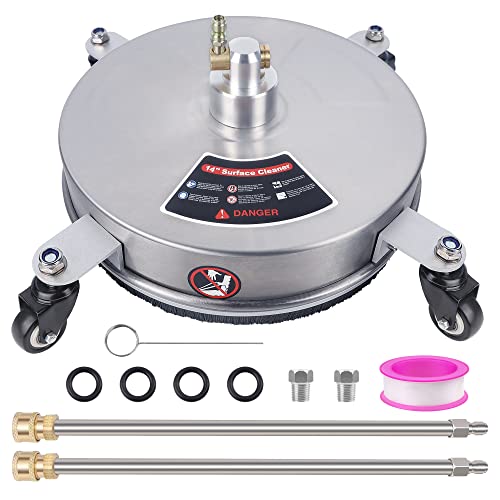 Biswing 14" Pressure Washer Surface Cleaner with 4 Wheels, Stainless Steel Power Washer Accessory for Driveways Sidewalks Patios Cleaning, 1/4" Quick Connector, 2 Extension Wand Attachments, 4000 PSI - Image 1