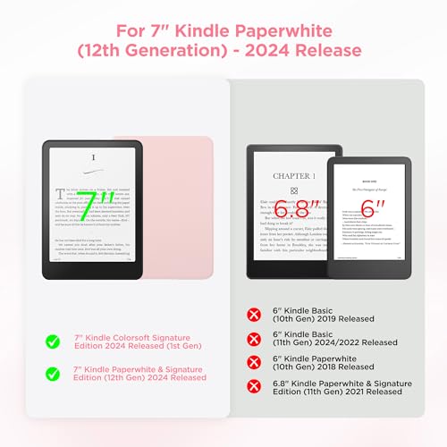 SESENSE Detachable Magnetic Case for 7'' Kindle Paperwhite 12th Gen 2024 and Kindle Colorsoft Signature Edition, Slim PU Shell Cover Case with Auto Wake/Sleep, Pink - Image 2