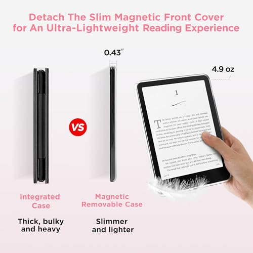 SESENSE Detachable Magnetic Case for 7'' Kindle Paperwhite 12th Gen 2024 and Kindle Colorsoft Signature Edition, Slim PU Shell Cover Case with Auto Wake/Sleep, Pink - Image 4