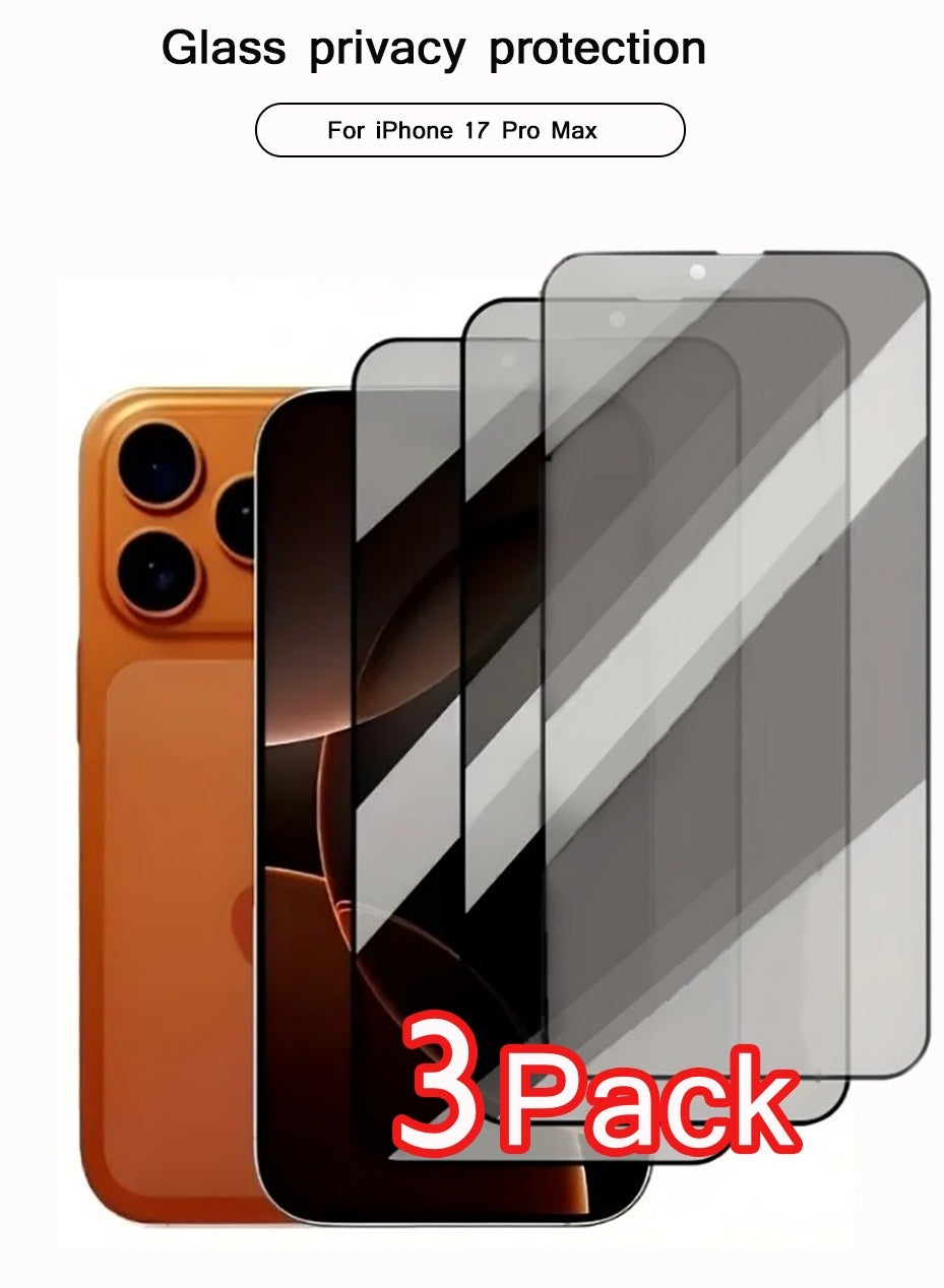 3 Pack iPhone 17 Pro Max Privacy Screen Protector,Support Fingerprint Unlock Screen Protector for iPhone 17 Pro Max ,High hardness Tempered Glass Film,Anti-Scratch Case Friendly