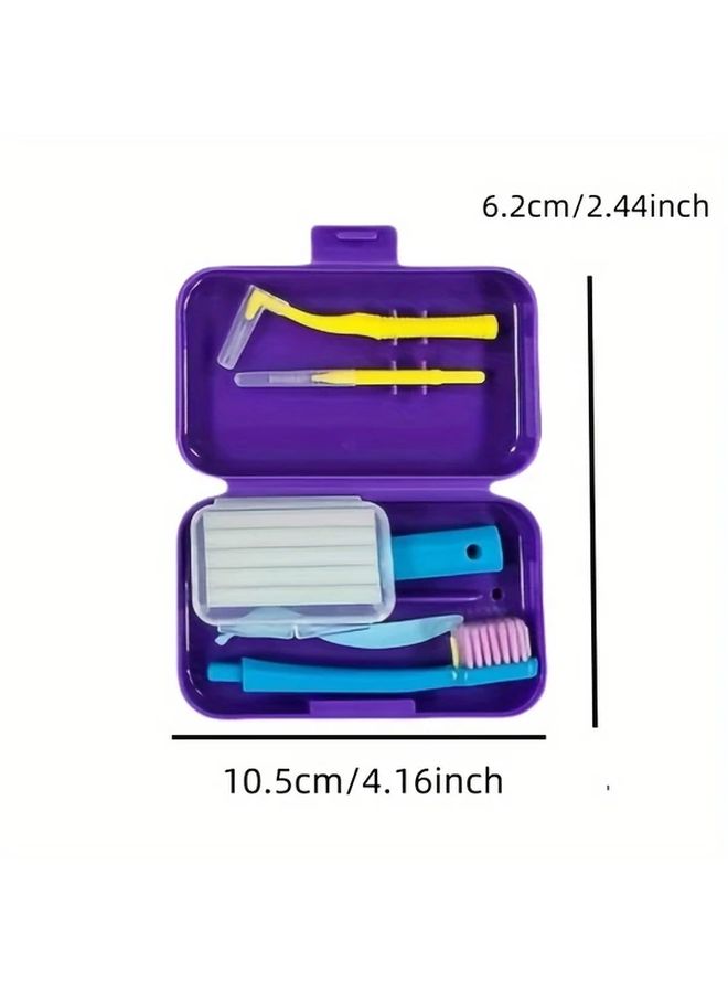 Blue Portable Dental Cleaning Kit 7 Pieces Soft Bristles Orthodontic Care Travel Oral Hygiene Set - Image 2