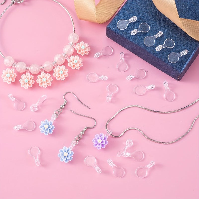 100 Acrylic Adhesive Pendant Hooks Transparent Flat Round Convex for DIY Jewelry Handicrafts - Image 3