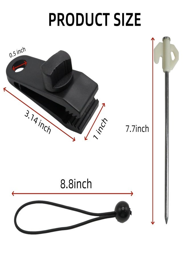 Bullplus Heavy Duty Tarp Clips with Adjustable Screw Lock Grip, Bungee Cords & Non-Rust Metal Tent Stakes - Large Camping Stakes (24 Pcs) for Tarps, Pool Covers, Awnings, Outdoor Camping & More - Image 2