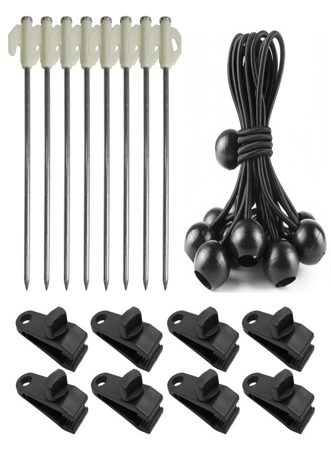 Bullplus Heavy Duty Tarp Clips with Adjustable Screw Lock Grip, Bungee Cords & Non-Rust Metal Tent Stakes - Large Camping Stakes (24 Pcs) for Tarps, Pool Covers, Awnings, Outdoor Camping & More - Image 1