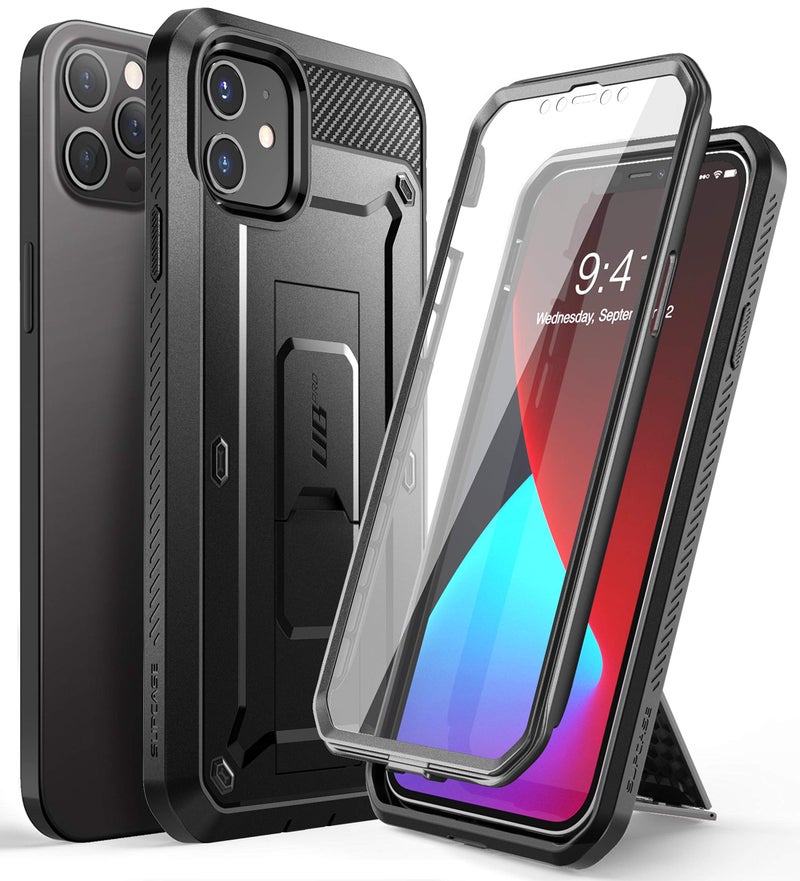 SUPCASE for iPhone 12 Case / iPhone 12 Pro Case with Screen Protector (Unicorn Beetle Pro), [Built-in Stand & Belt-Clip] Full-Body Rugged Protective Phone Case for iPhone 12 / 12 Pro 6.1", Black - Image 1